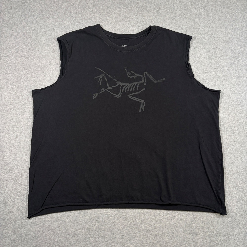 Arcteryx Tank Top Mens XXL Black Big Bird Logo Chopped Sleeve Raw Hem Gorpcore